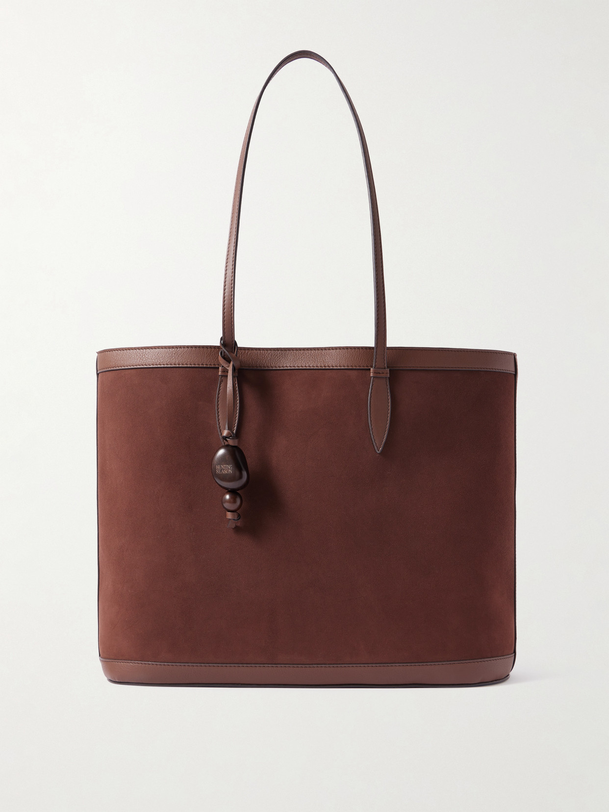 Hunting Season Beaded Leather-trimmed Suede Tote In Brown