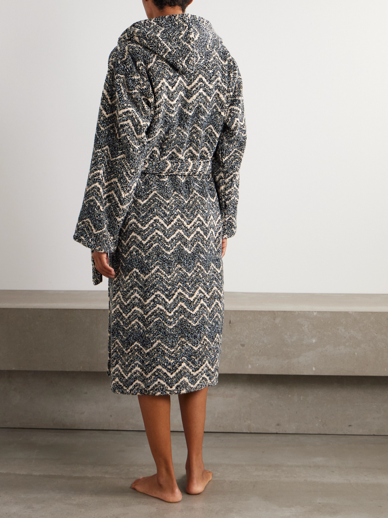 Missoni Hooded Striped Cotton-terry Robe In Brown