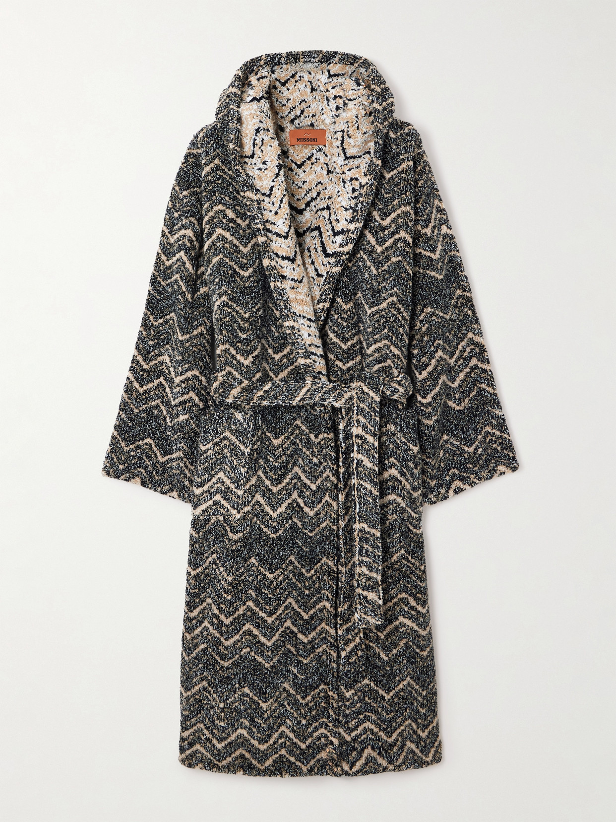 Missoni Hooded Striped Cotton-terry Robe In Brown