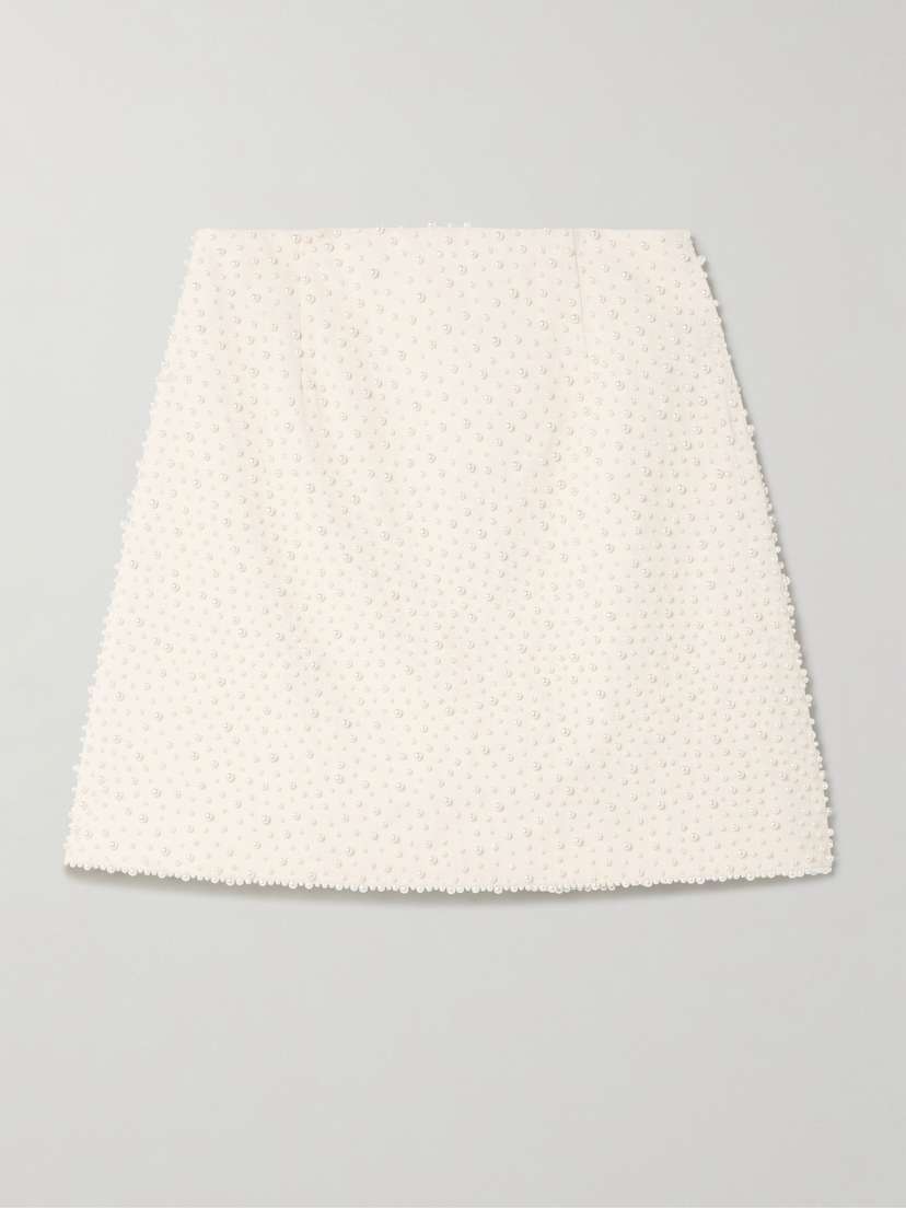 Carolina Herrera Faux Pearl-embellished Wool-blend Crepe Mini Skirt
