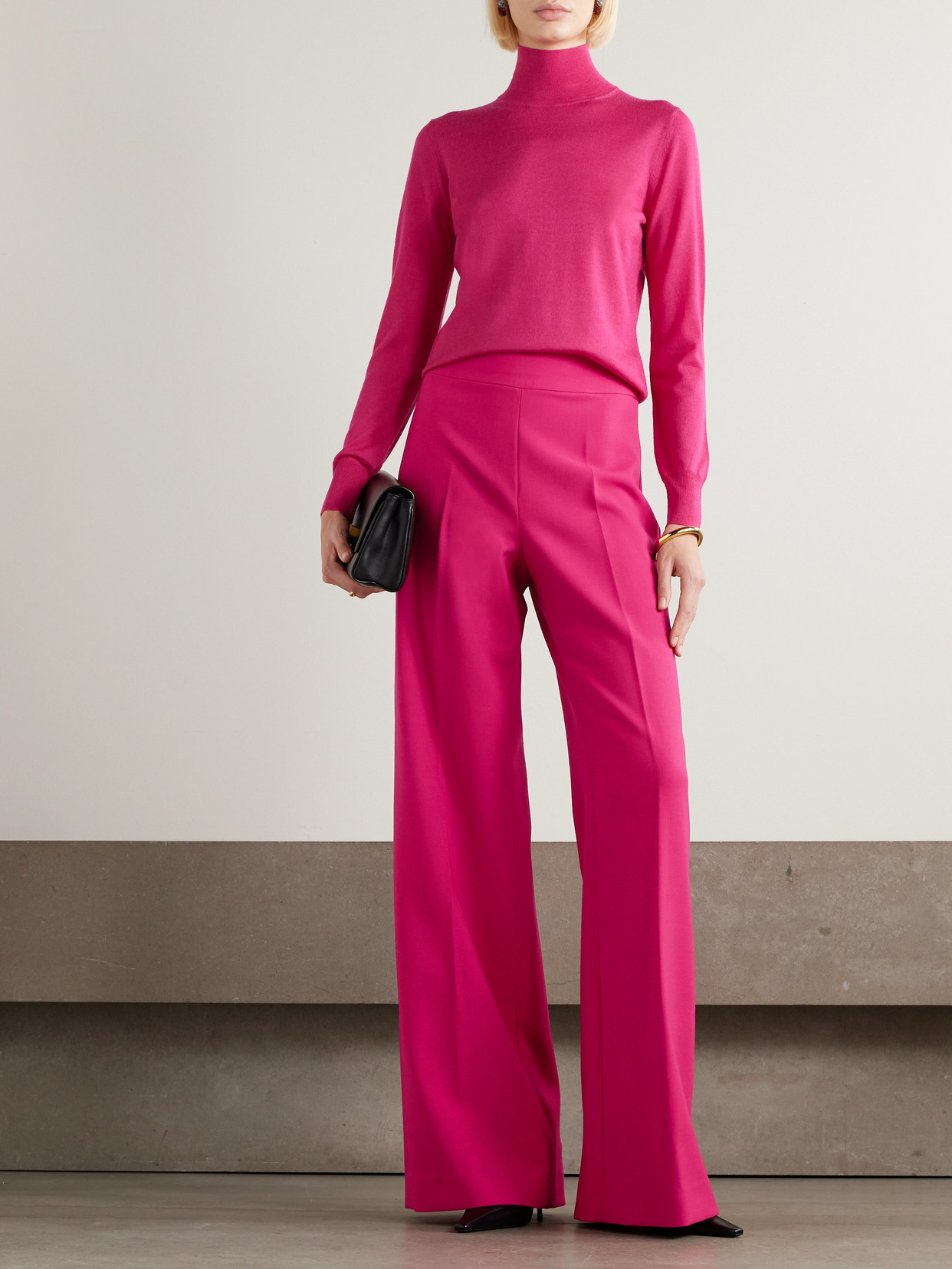 Carolina Herrera Diane Wool-blend Wide-leg Pants In Pink