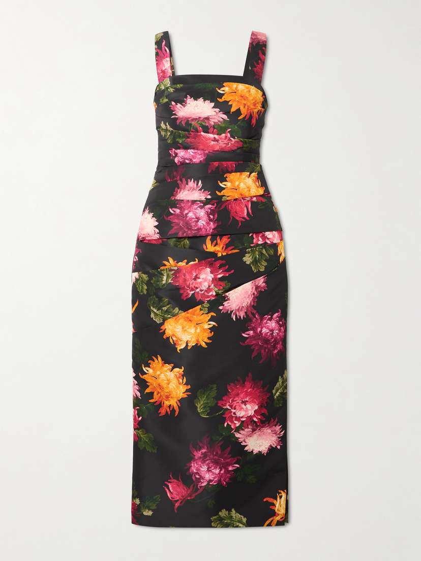 Carolina Herrera Draped Floral-print Faille Midi Dress