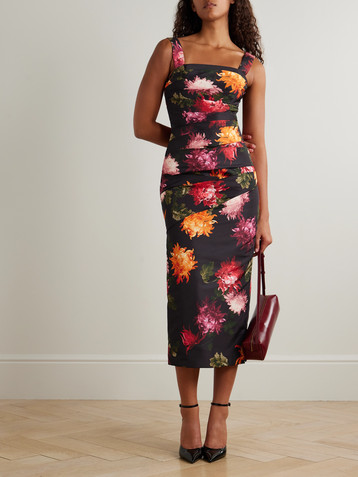 Carolina Herrera Draped floral-print faille midi dress