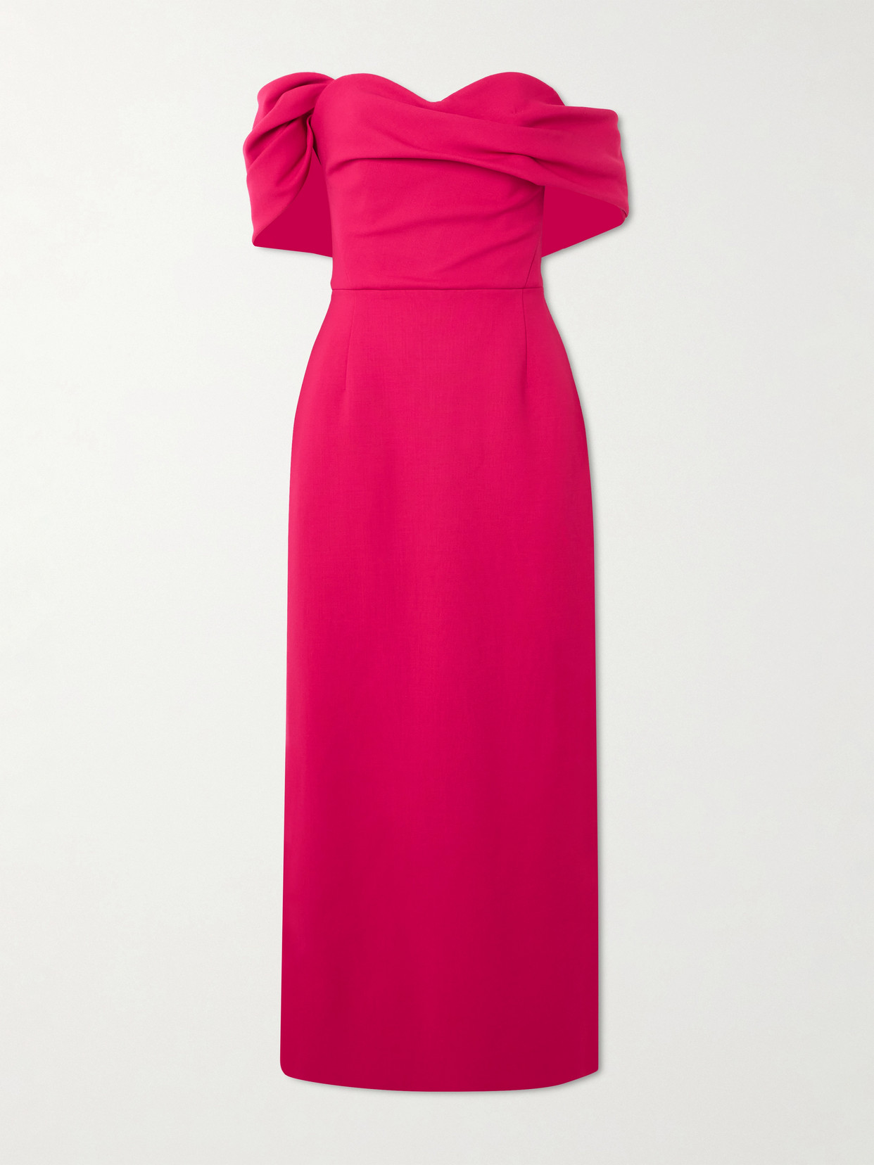 Carolina Herrera Off-the-shoulder Draped Wool-blend Crepe Midi Dress In Pink