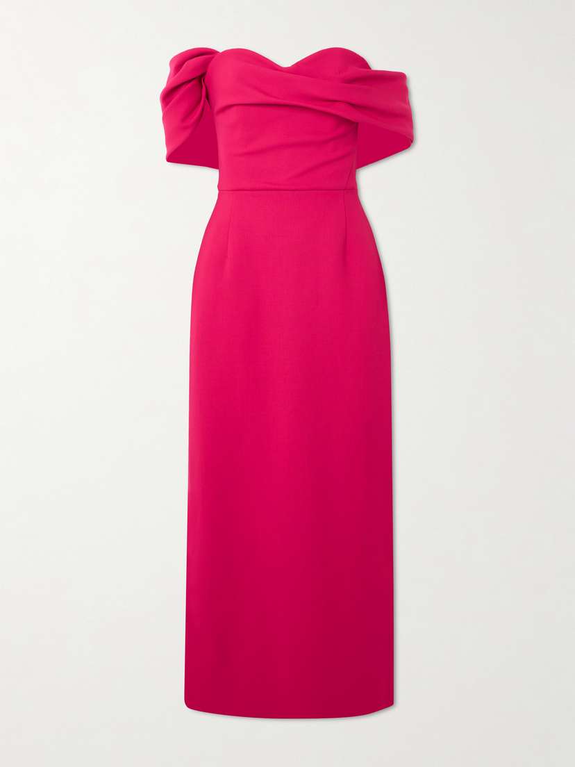 Carolina Herrera Off-the-shoulder Draped Wool-blend Crepe Midi Dress