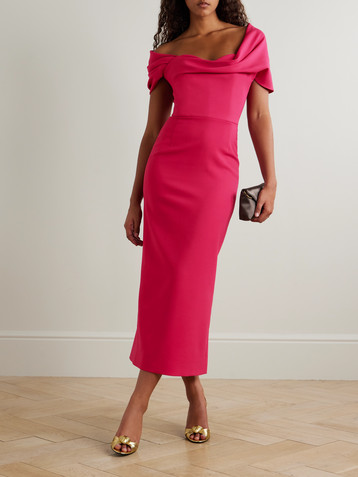 Carolina Herrera Off-the-shoulder draped wool-blend crepe midi dress