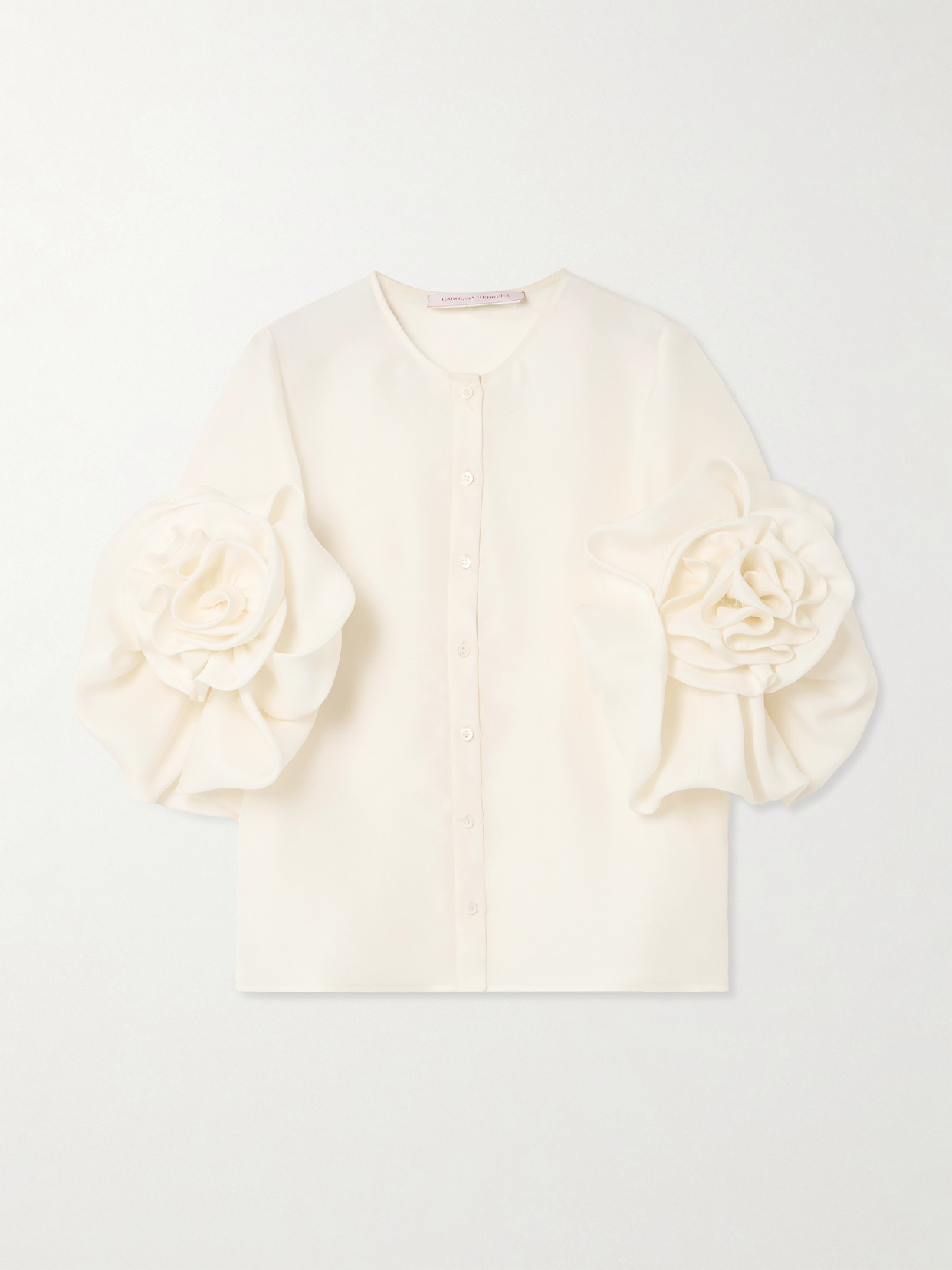 Carolina Herrera Gathered Silk Blouse In Neutral