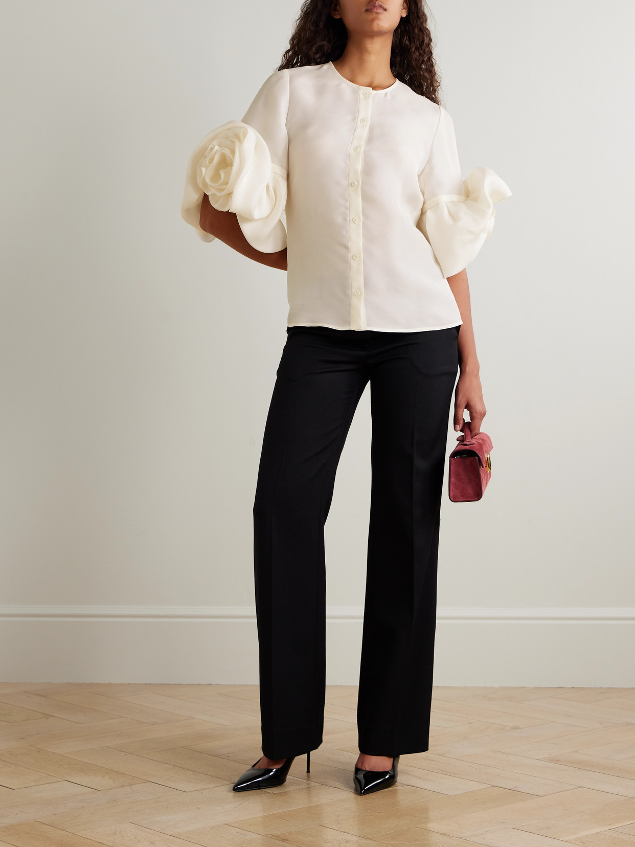 Carolina Herrera Gathered Silk Blouse In Neutral