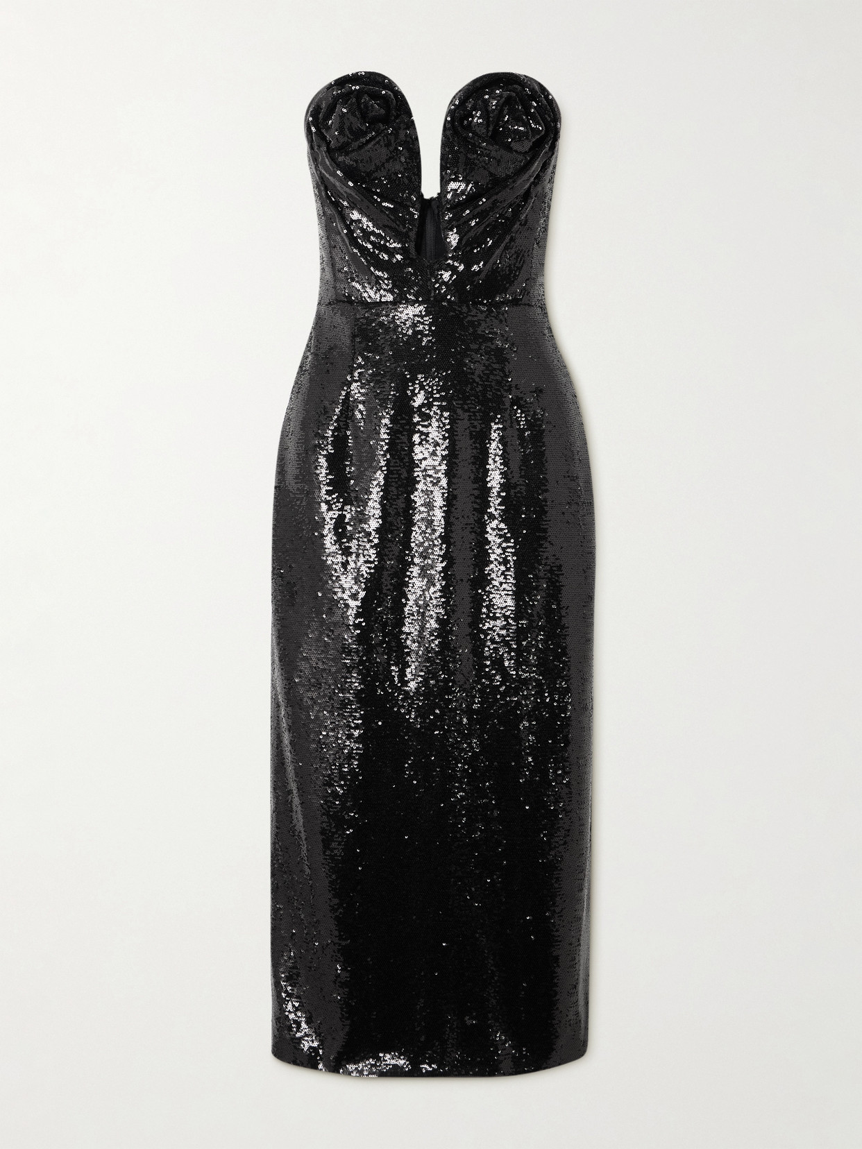 Carolina Herrera Strapless Sequined Tulle Midi Dress In Black