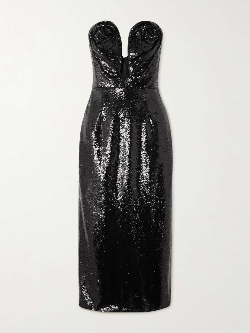Carolina Herrera Strapless Sequined Tulle Midi Dress