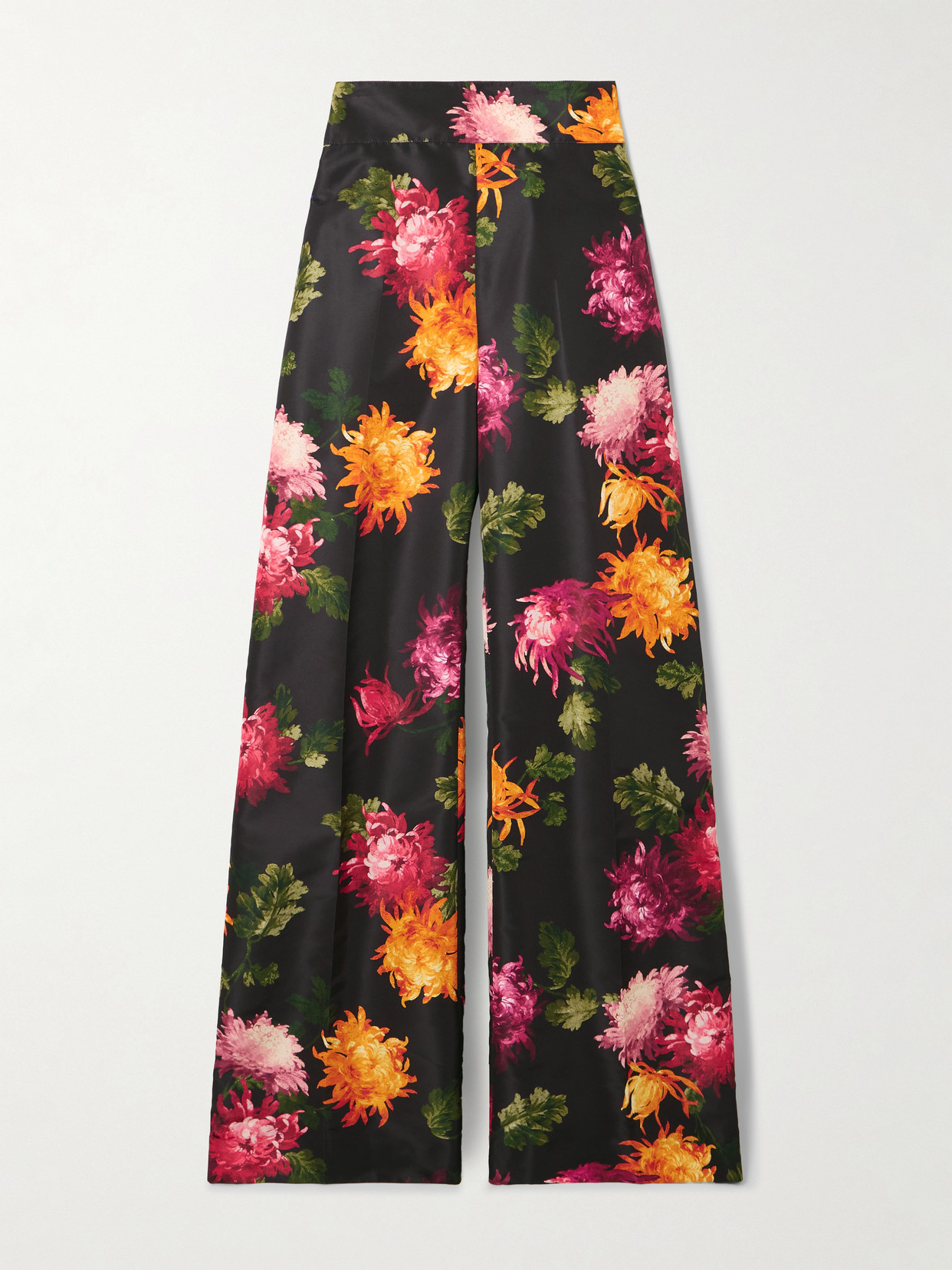 Carolina Herrera Diane Floral-print Faille Wide-leg Pants In Black