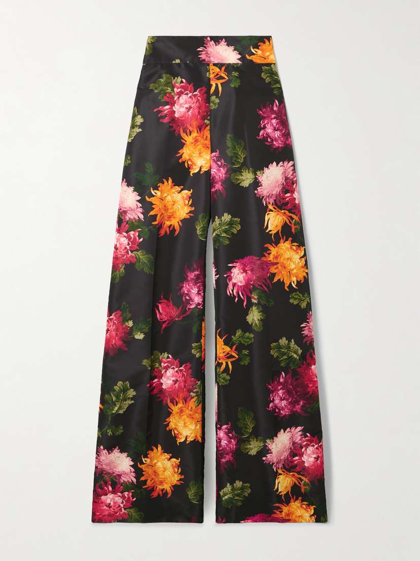 Carolina Herrera Diane Floral-print Faille Wide-leg Pants
