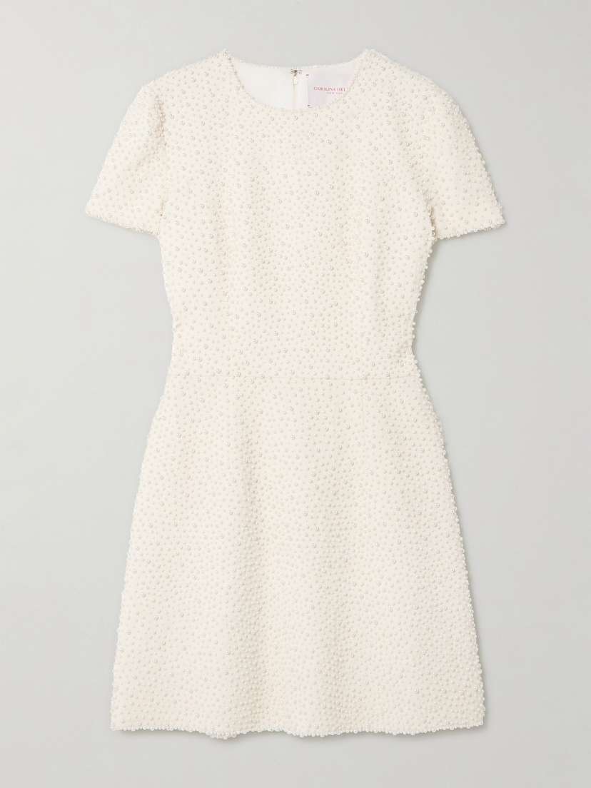 Carolina Herrera Faux Pearl-embellished Wool-blend Crepe Mini Dress