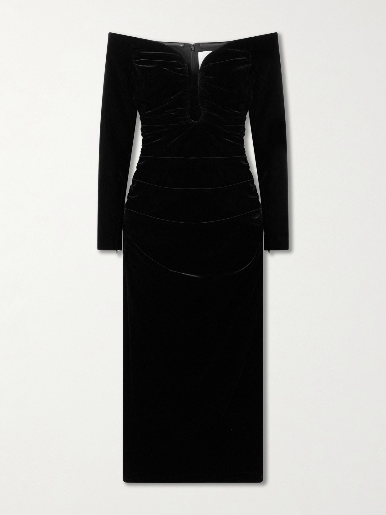 Carolina Herrera Ruched Velvet Midi Dress In Black