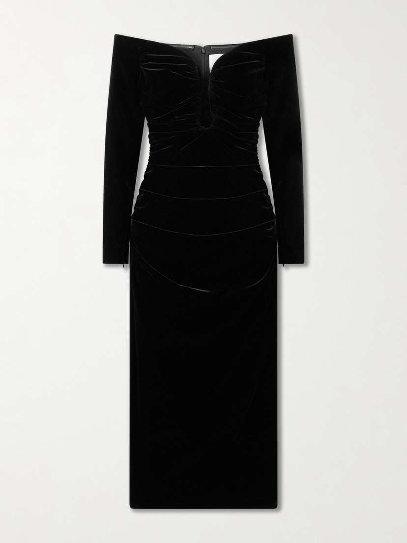 Carolina Herrera Ruched Velvet Midi Dress
