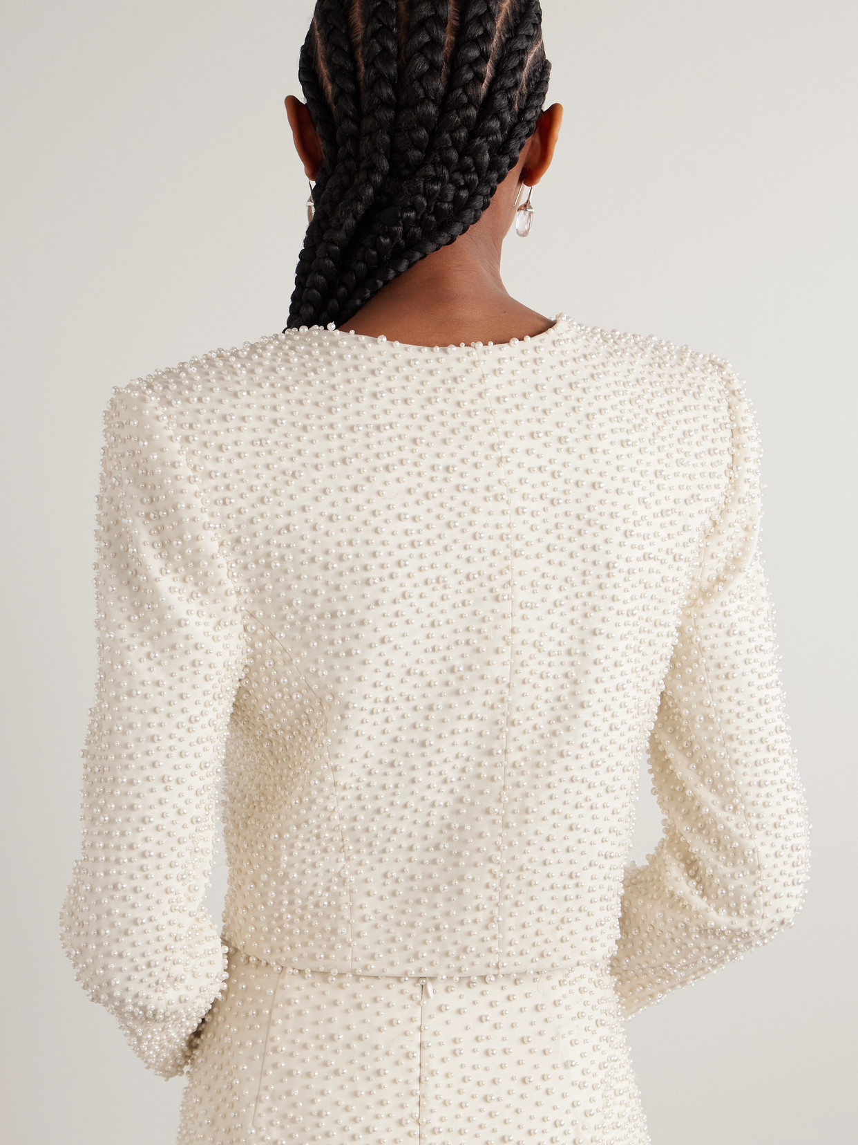 Carolina Herrera Faux Pearl-embellished Wool-blend Crepe Jacket In Neutral