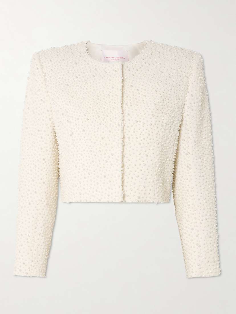 Carolina Herrera Faux Pearl-embellished Wool-blend Crepe Jacket