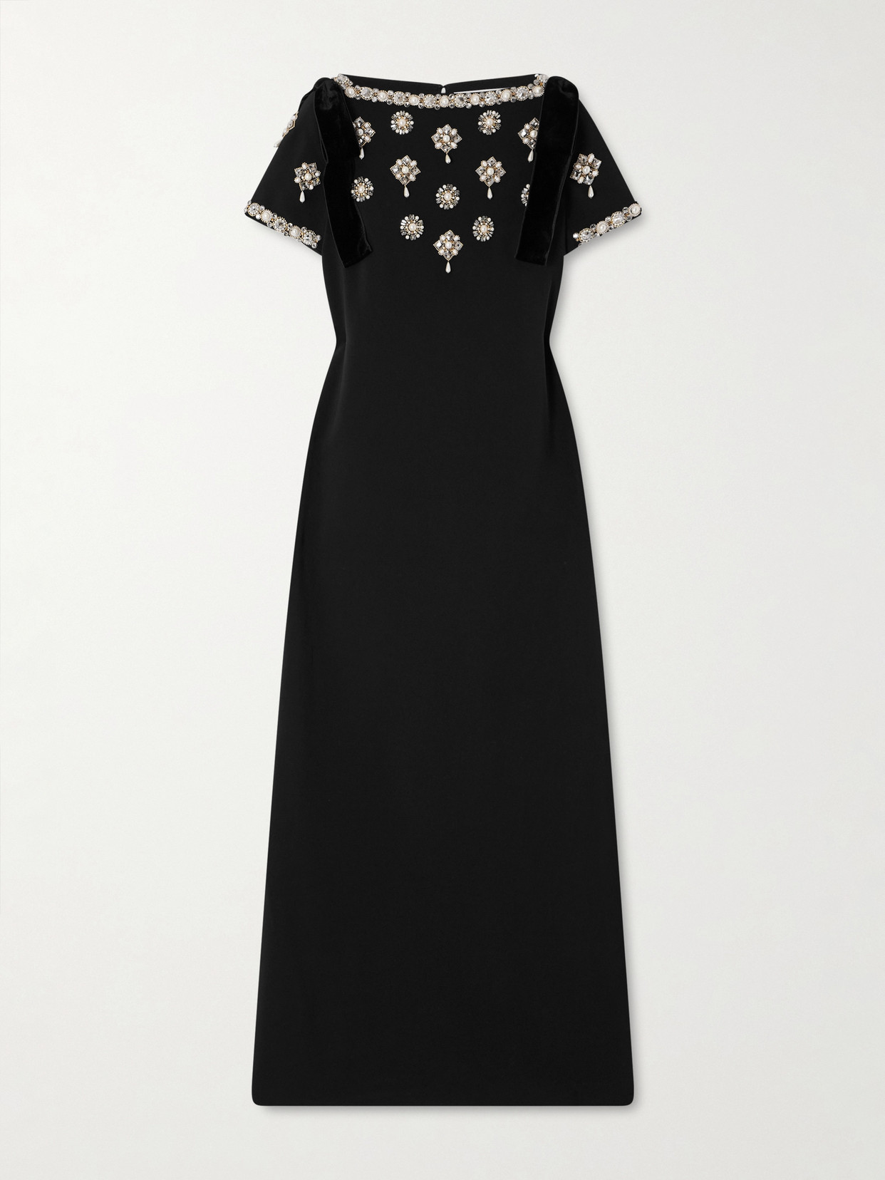 Carolina Herrera Embellished Velvet-trimmed Crepe Gown In Black