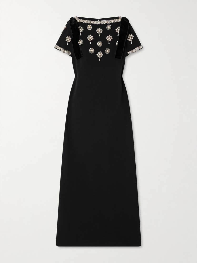 Carolina Herrera Embellished Velvet-trimmed Crepe Gown