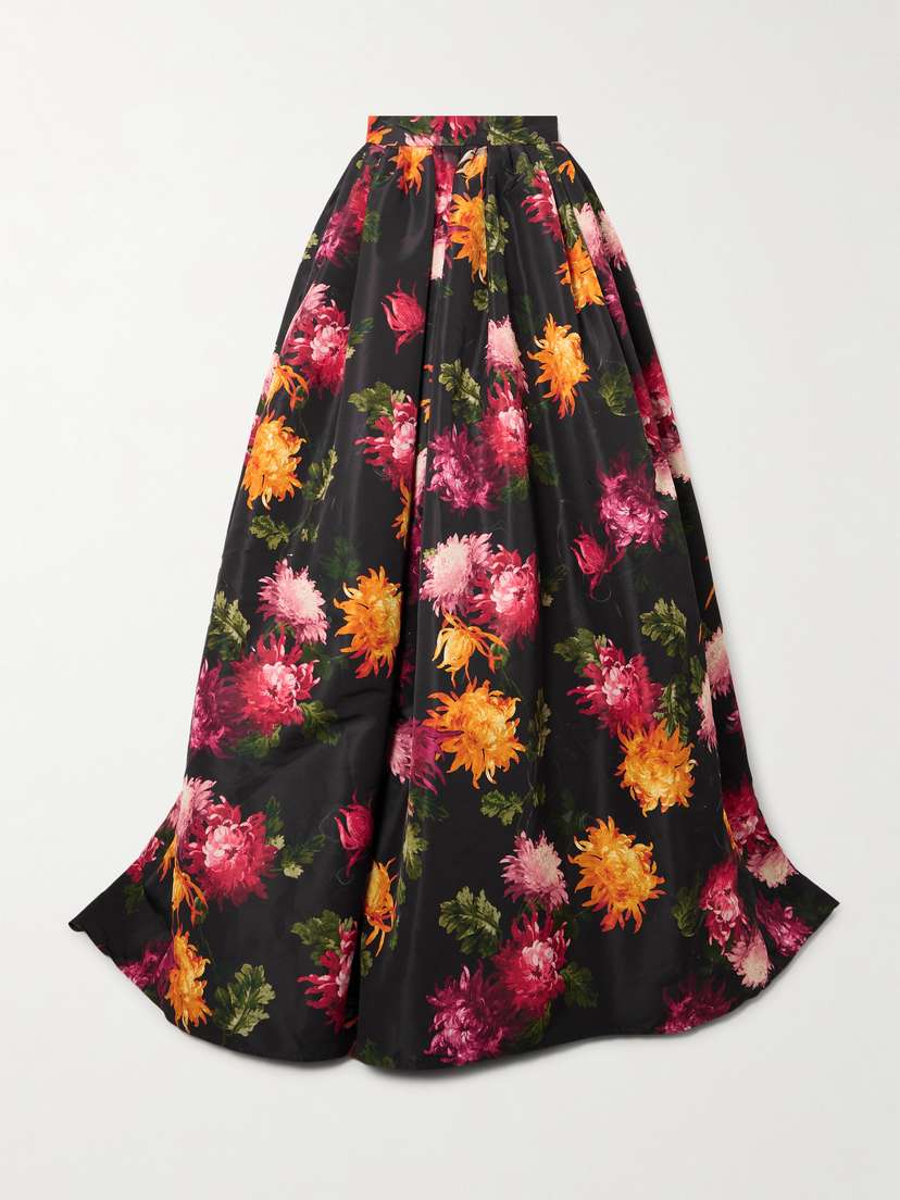 Carolina Herrera Pleated Floral-print Faille Maxi Skirt