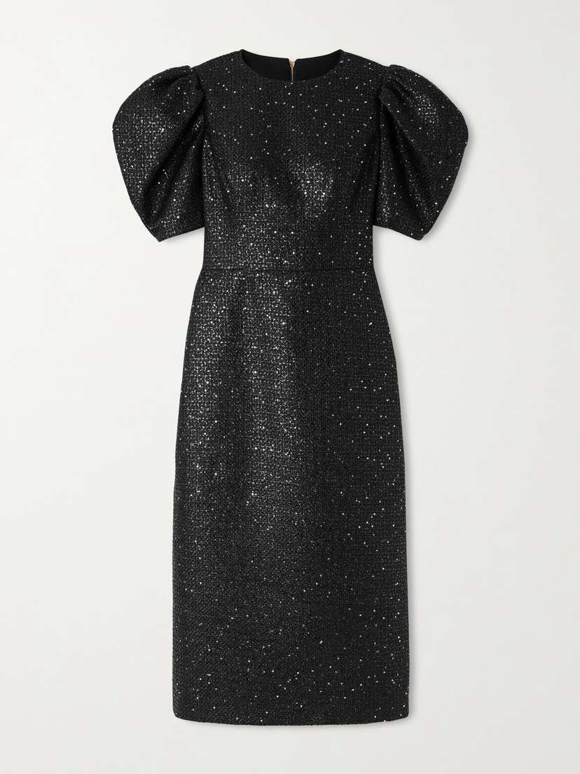 Carolina Herrera Sequin-embellished Metallic Tweed Midi Dress