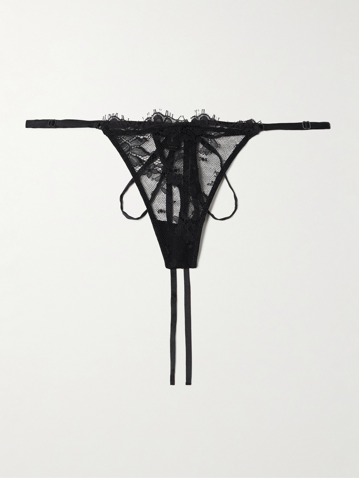 Kiki De Montparnasse Jolie Tie-detailed Satin-trimmed Lace Thong