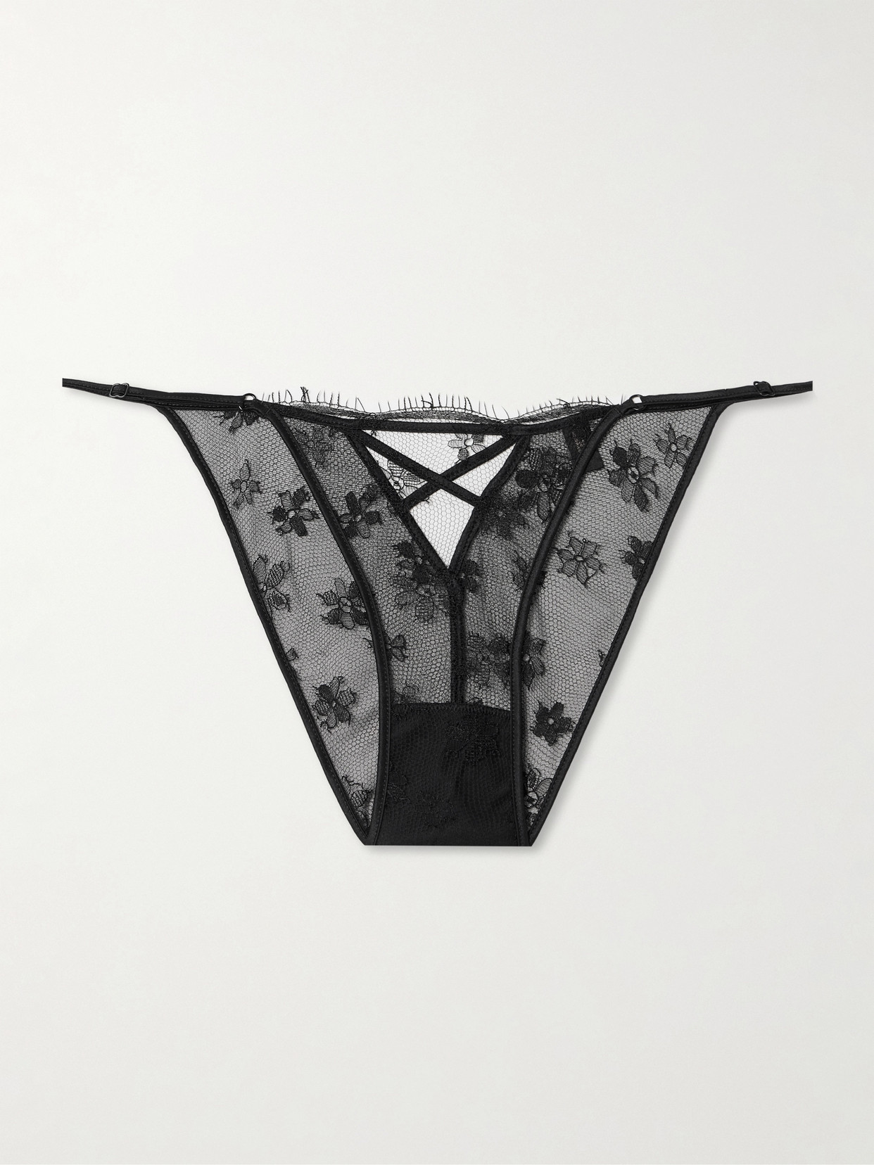 Kiki De Montparnasse Satin-trimmed Lace Briefs In Black