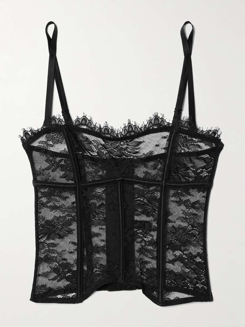 Kiki de Montparnasse Jolie Satin-trimmed Lace Underwired Bustier Top