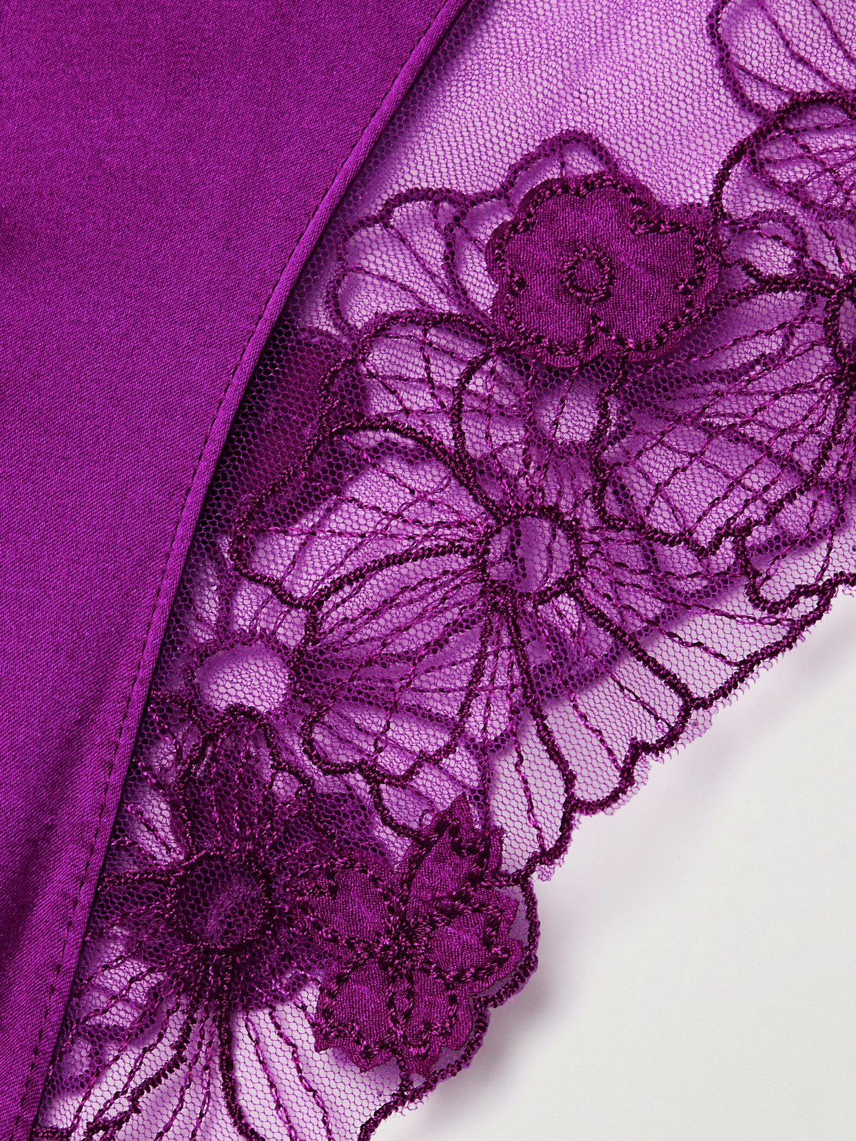 Kiki De Montparnasse Violet Silk-blend Satin And Appliquéd Embroidered Tulle Suspender Belt In Purple