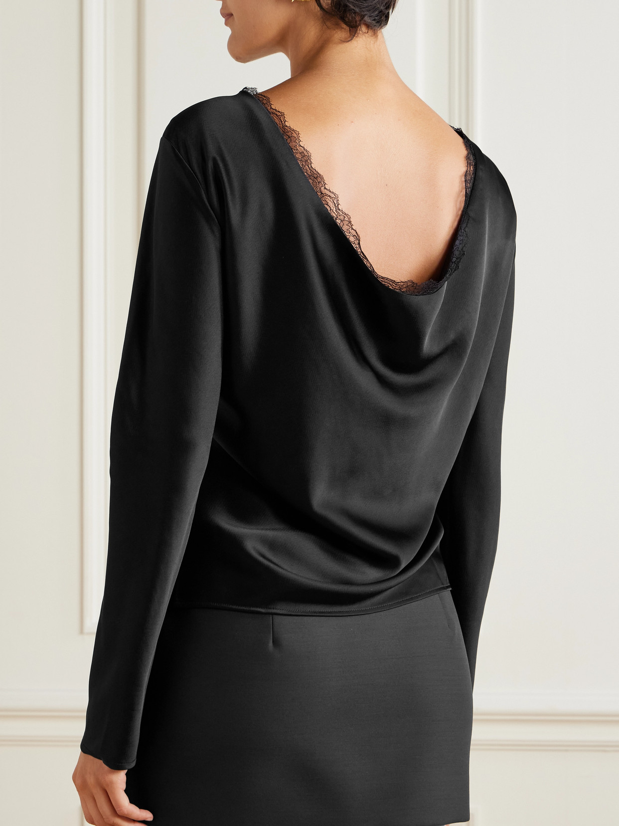 Barb Draped Lace-Trimmed Blouse