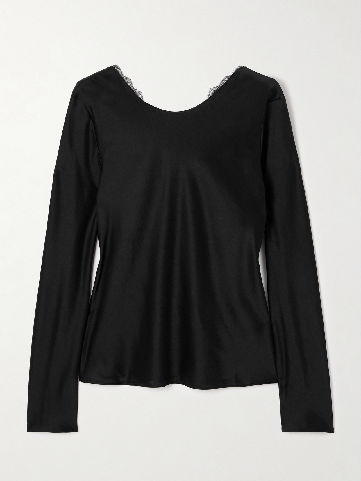 Leset Barb Draped Lace-trimmed Satin Blouse In Black