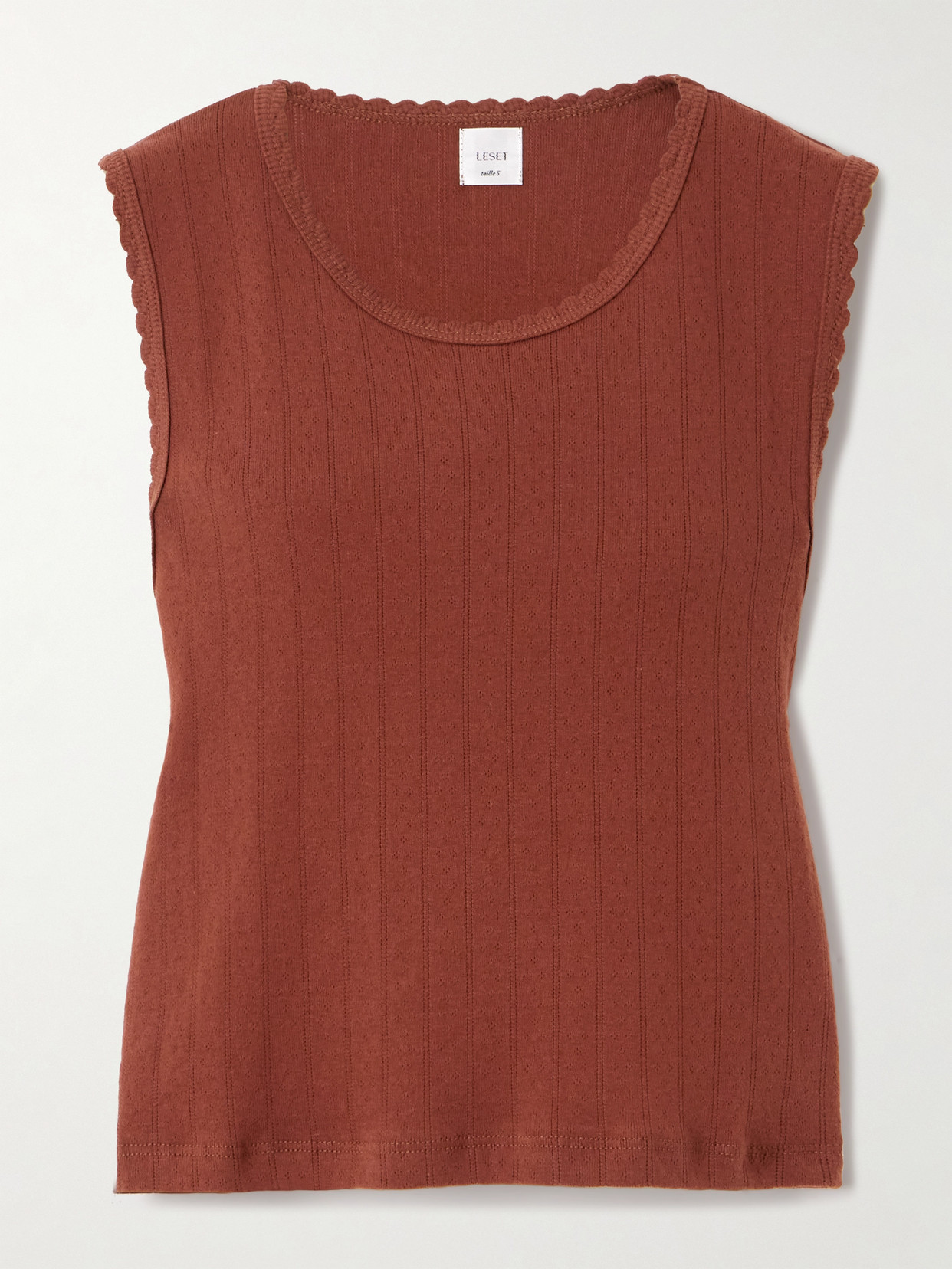 Leset Scalloped Pointelle-knit Cotton Tank In Red