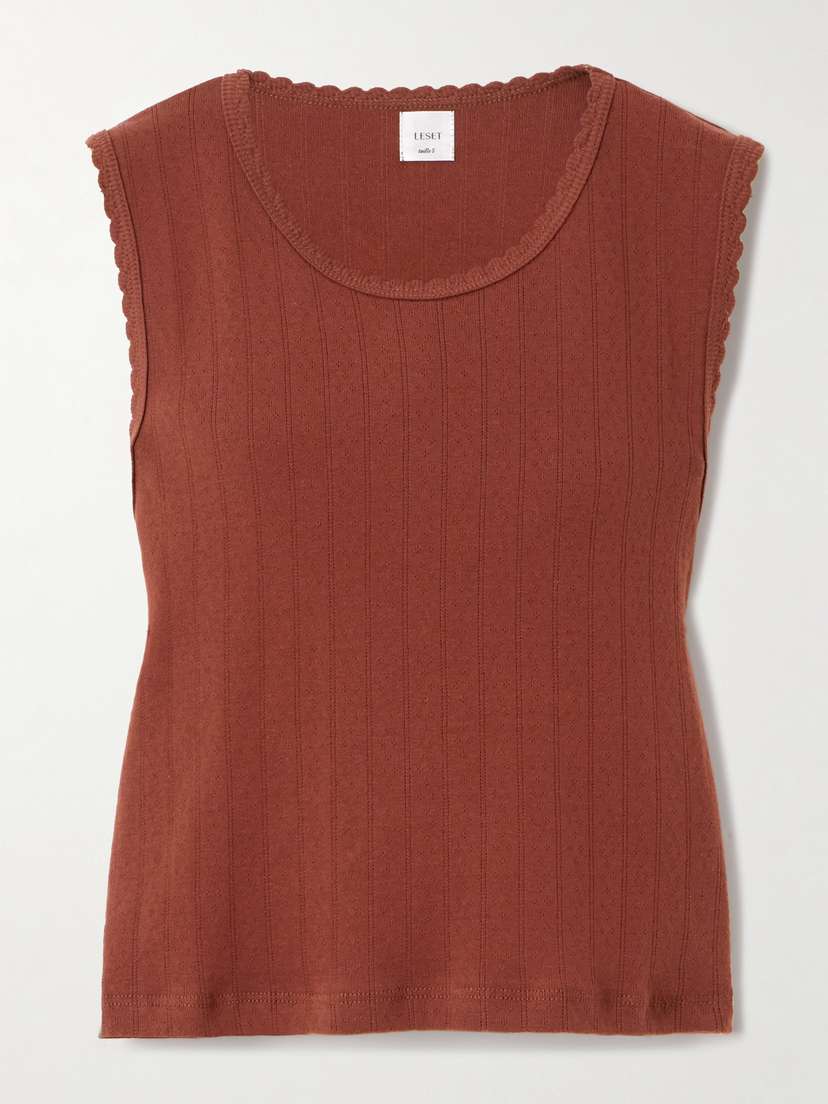 LESET Scalloped Pointelle-knit Cotton Tank