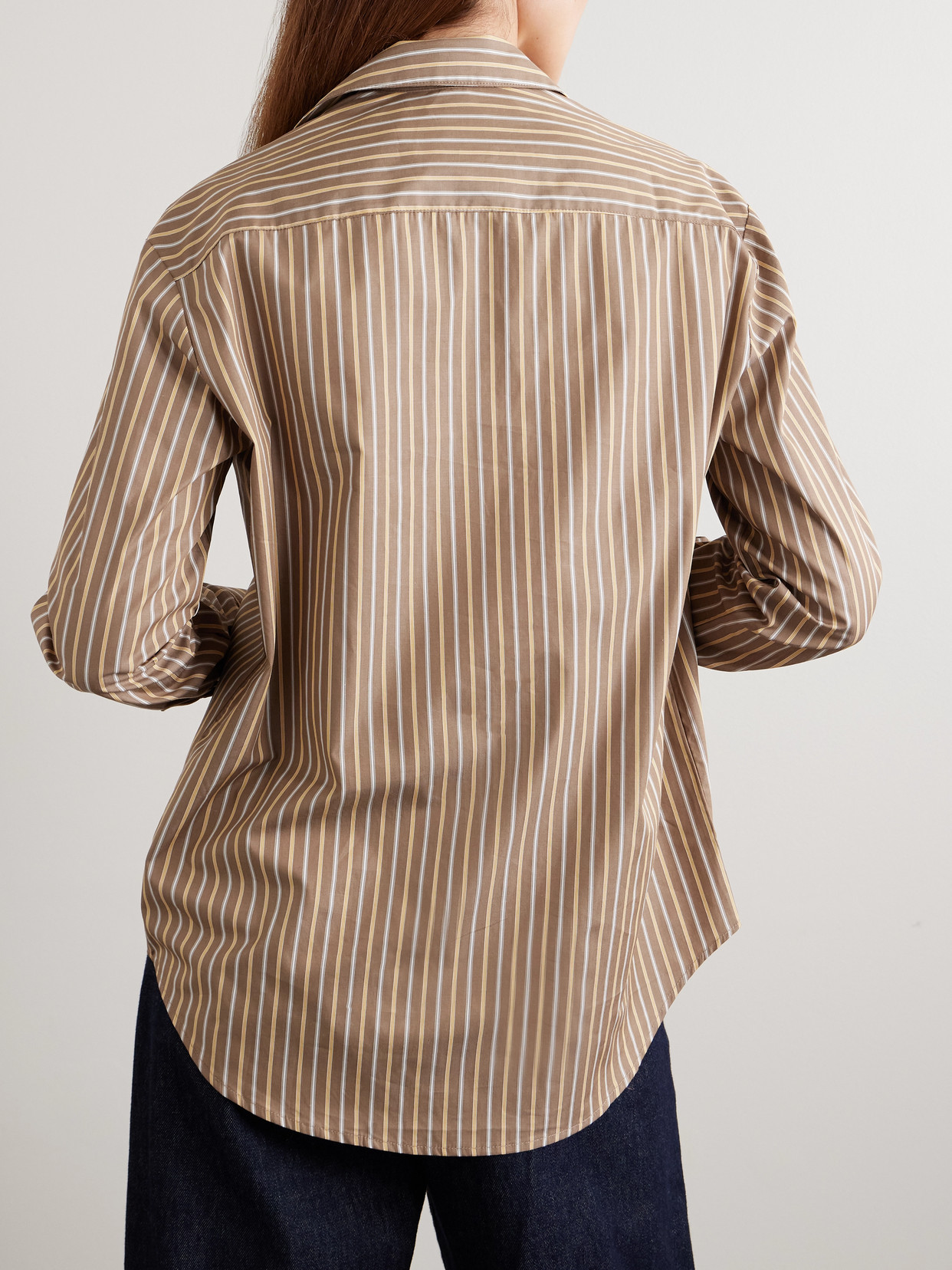 Leset Yoshi Striped Cotton And Lyocell-blend Poplin Shirt In Brown