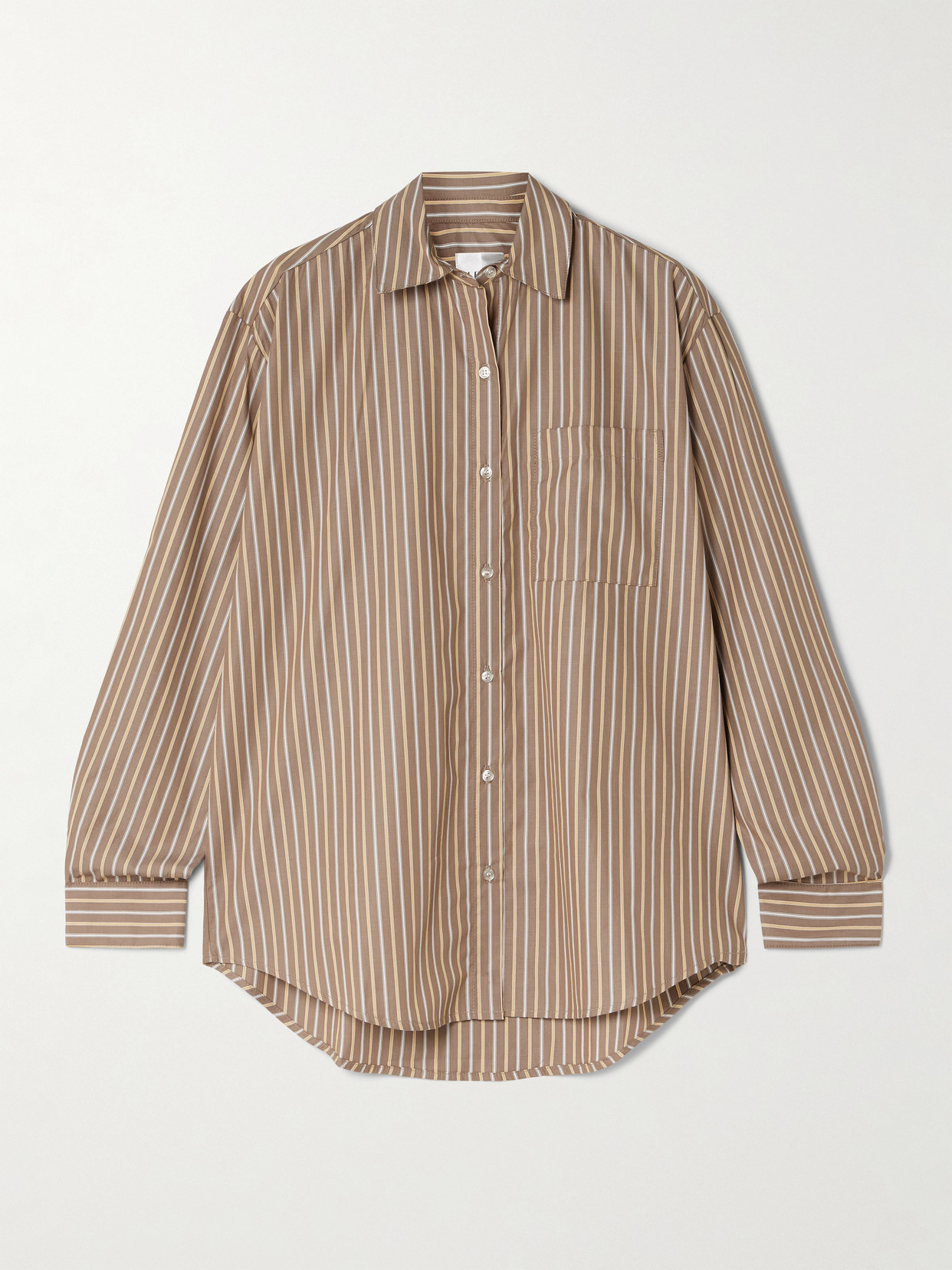 Leset Yoshi Striped Cotton And Lyocell-blend Poplin Shirt In Brown