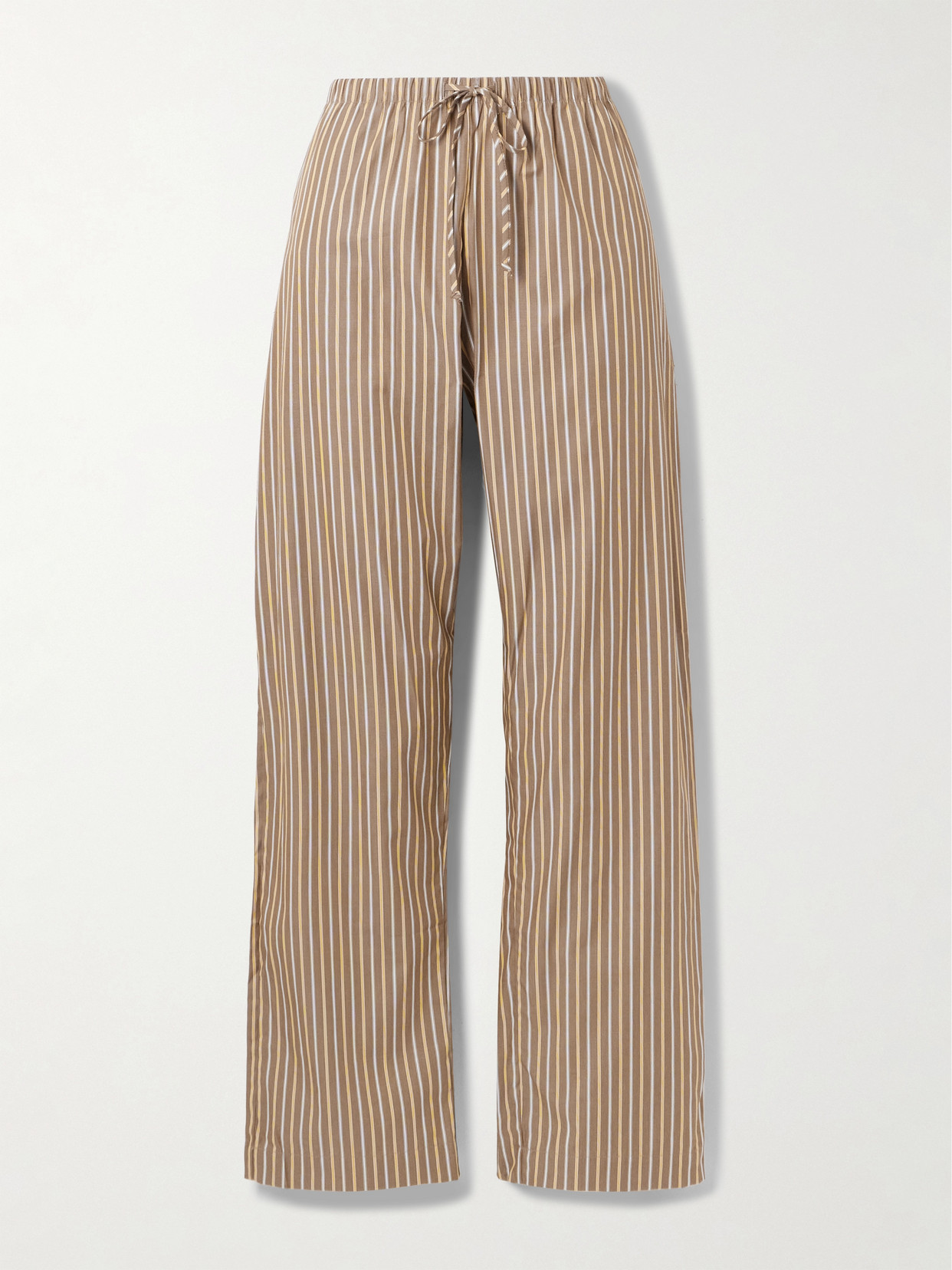 Leset Yoshi Striped Cotton And Lyocell-blend Wide-leg Pants In Brown
