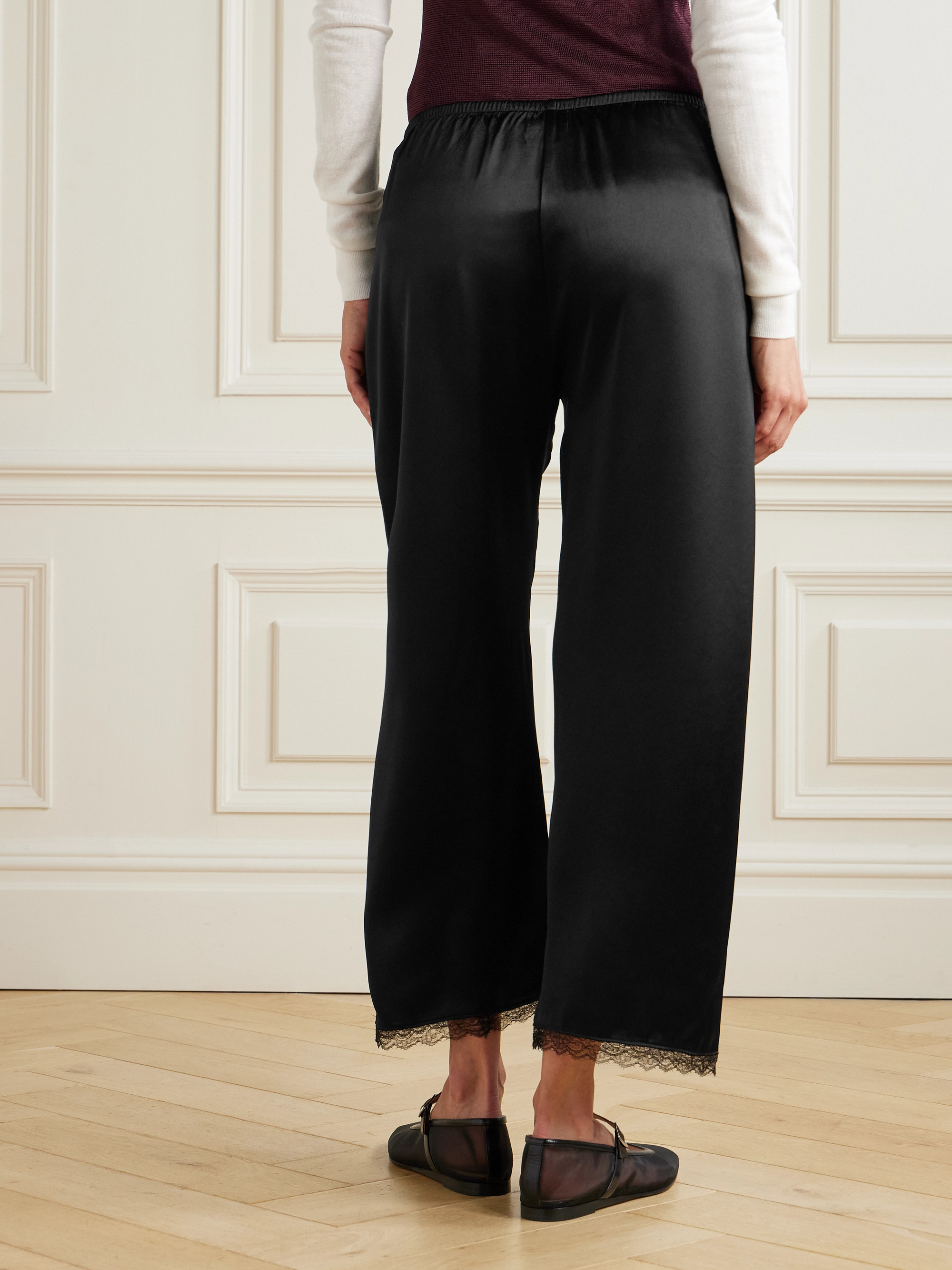 LESET Barb lace-trimmed satin wide-leg pants