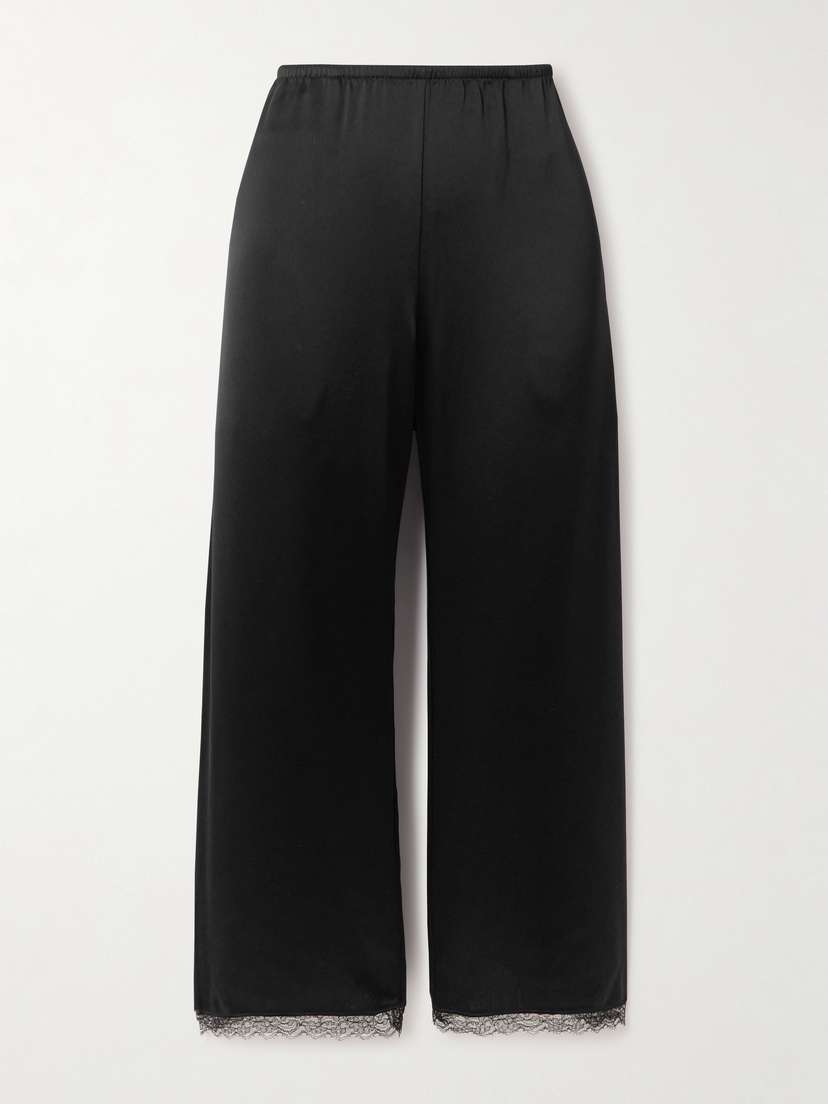 LESET Barb Lace-trimmed Satin Wide-leg Pants