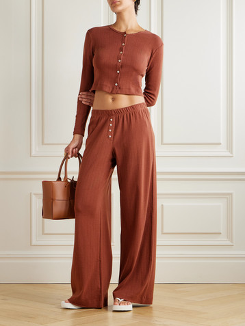 LESET Scalloped pointelle-knit cotton cardigan