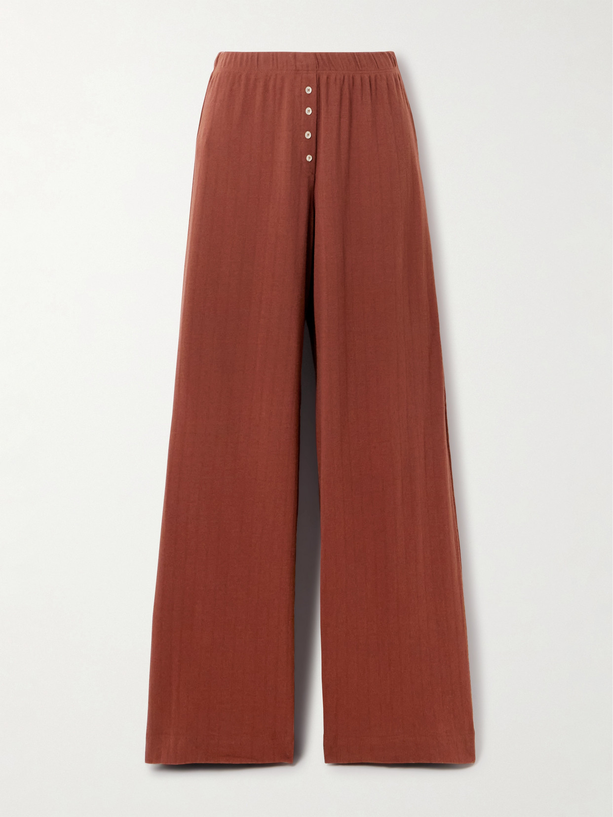 Leset Boxer Pointelle-knit Cotton Wide-leg Pants In Brown