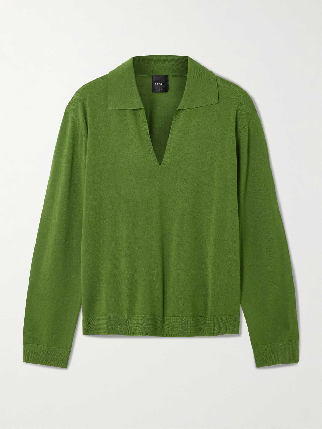 Leset James Merino Wool Polo Sweater In Green