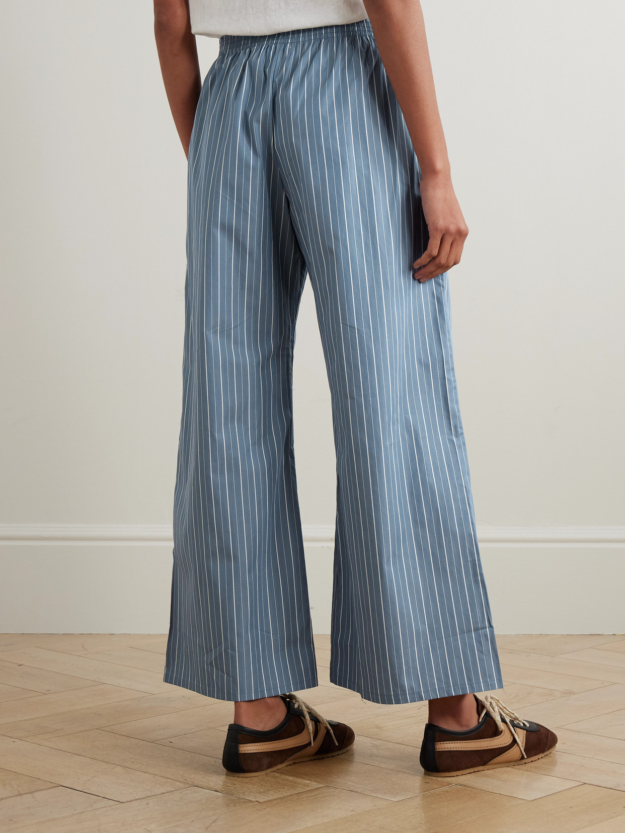 Leset Yoshi Pinstriped Cotton-blend Poplin Wide-leg Pants In Blue