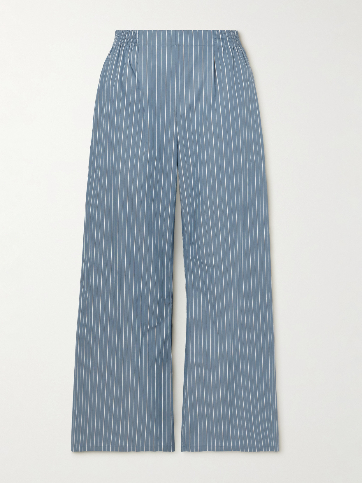 Leset Yoshi Pinstriped Cotton-blend Poplin Wide-leg Pants In Blue