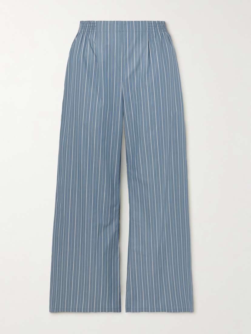 LESET Yoshi Pinstriped Cotton-blend Poplin Wide-leg Pants