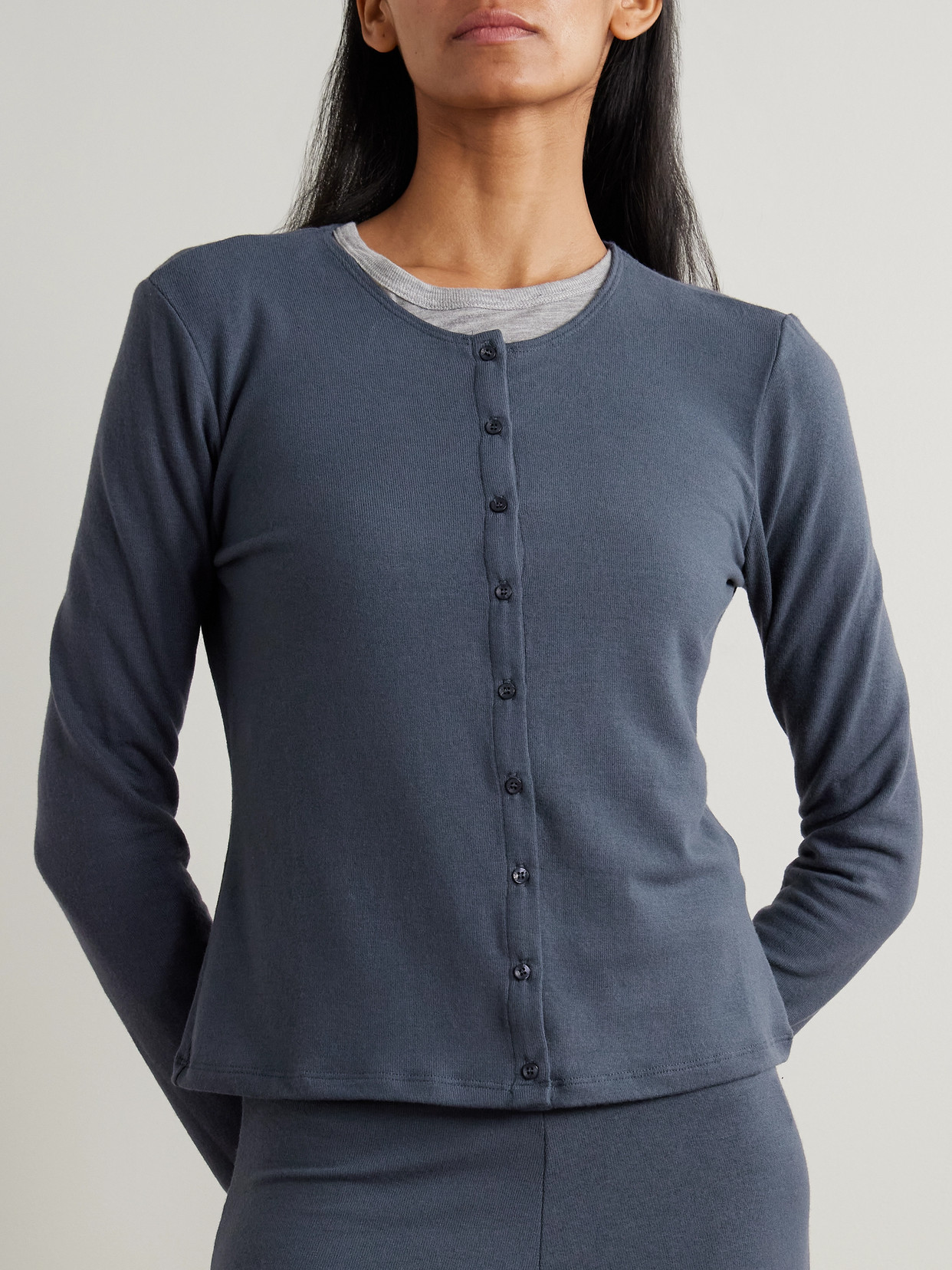 Leset Lauren Classic Cardigan In Blue