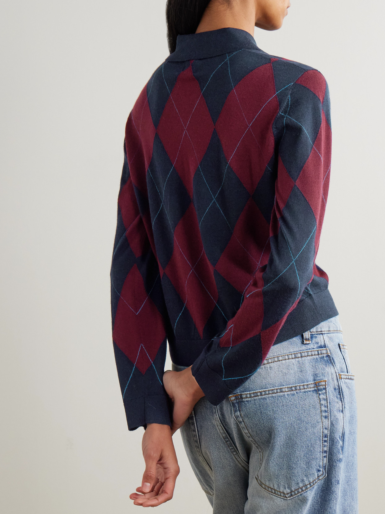 Leset James Argyle Merino Wool Polo Sweater In Red
