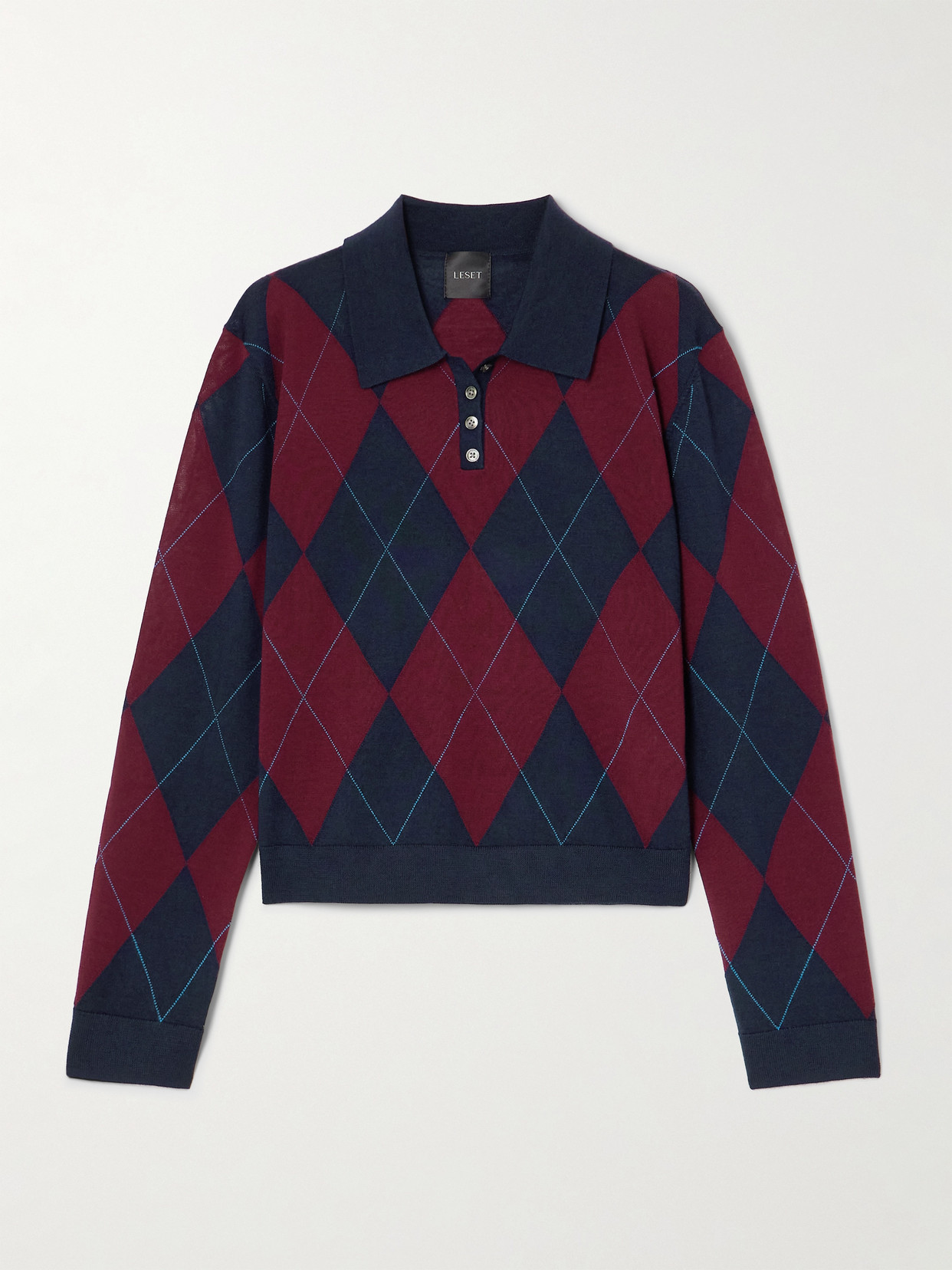 Leset James Argyle Merino Wool Polo Sweater In Red