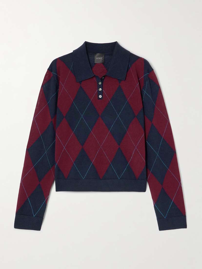 LESET James Argyle Merino Wool Polo Sweater