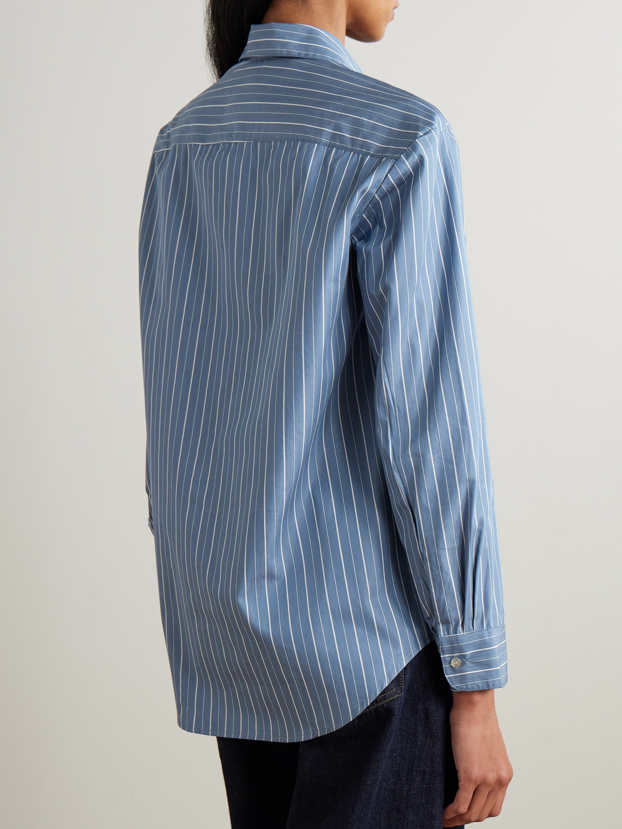 Leset Yoshi Striped Cotton And Lyocell-blend Poplin Shirt In Blue