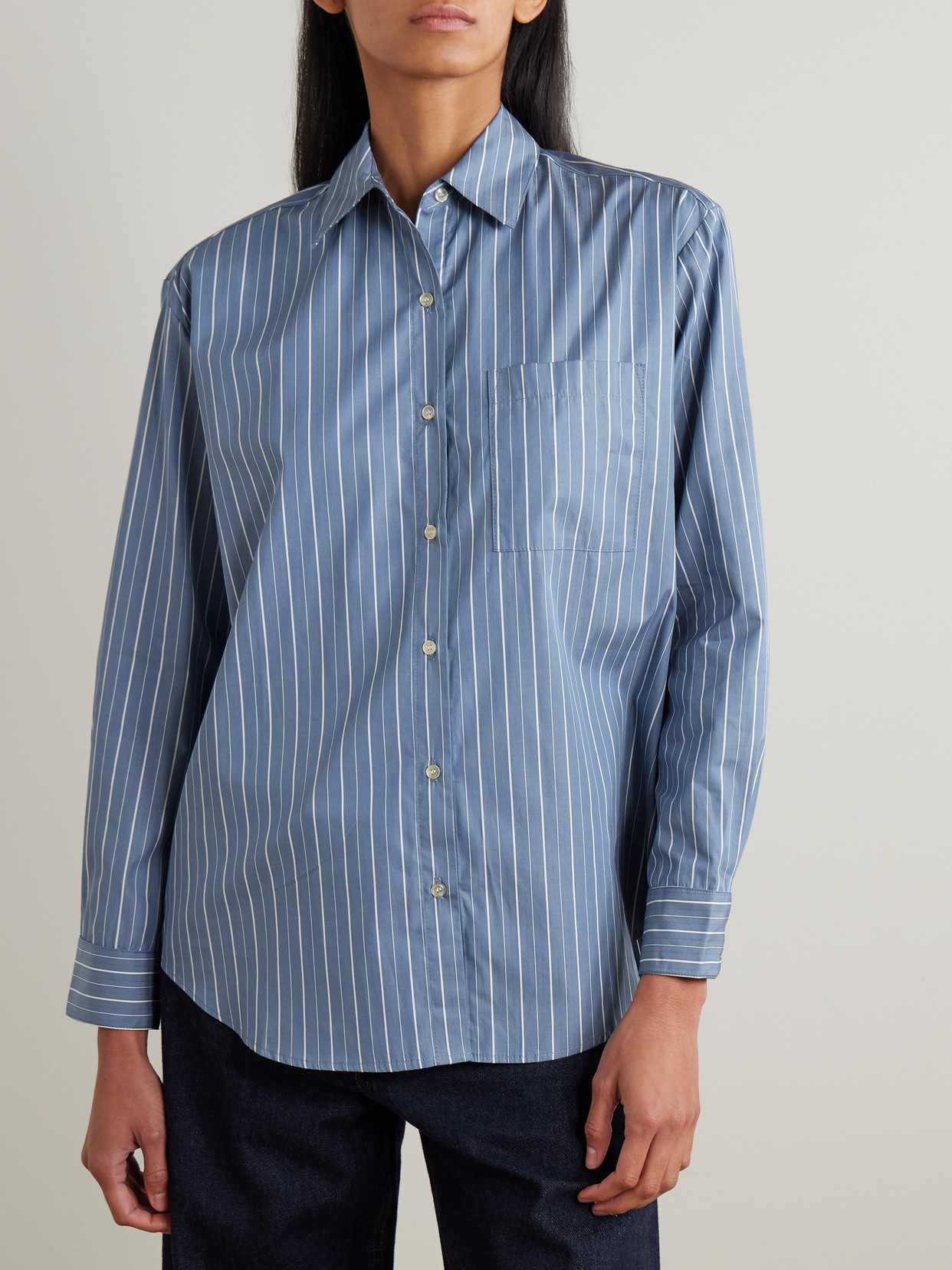 Leset Yoshi Striped Cotton And Lyocell-blend Poplin Shirt In Blue